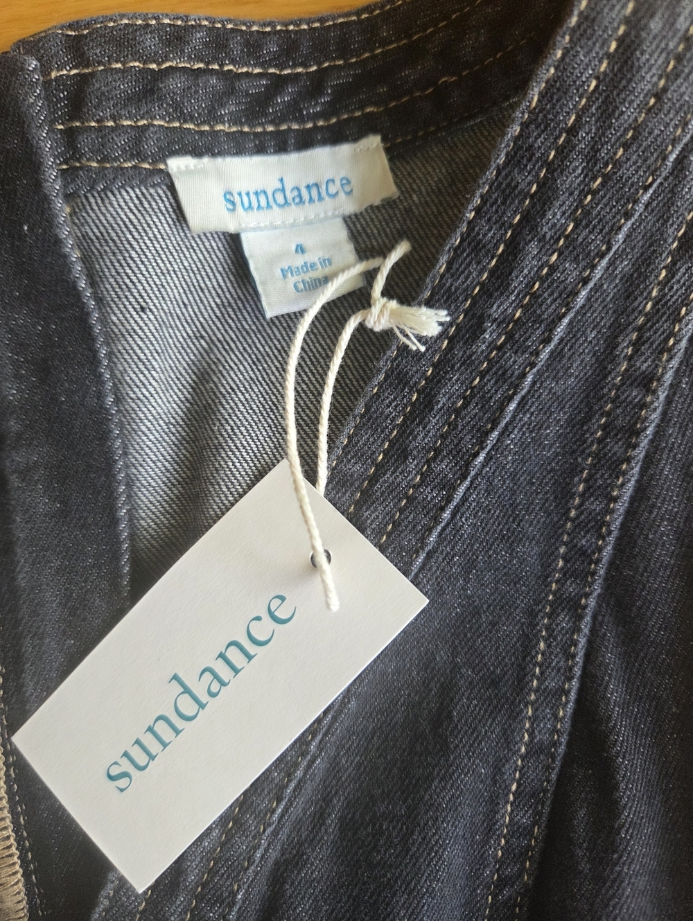 Sundance Poppy Dark Denim V-Neck Sleeveless  Dress with Waist Ties - Picture 4 of 4
